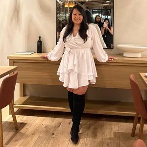 White Long Sleeve Layered Dress